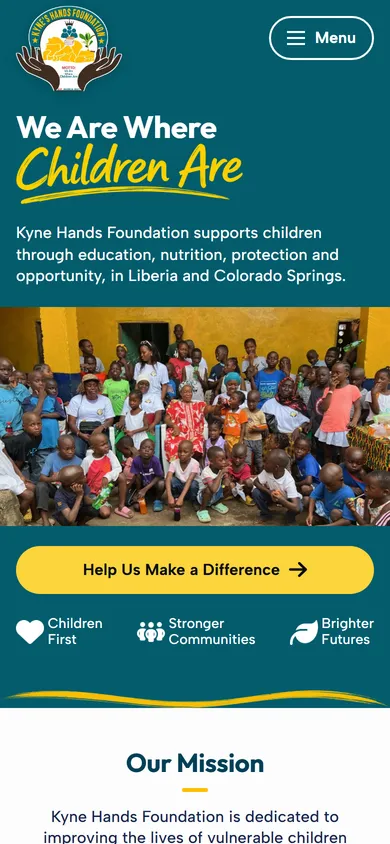 The live kynehandsfoundation.org homepage on a phone