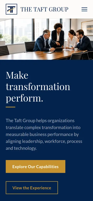 The live taftgrp.com homepage on a phone